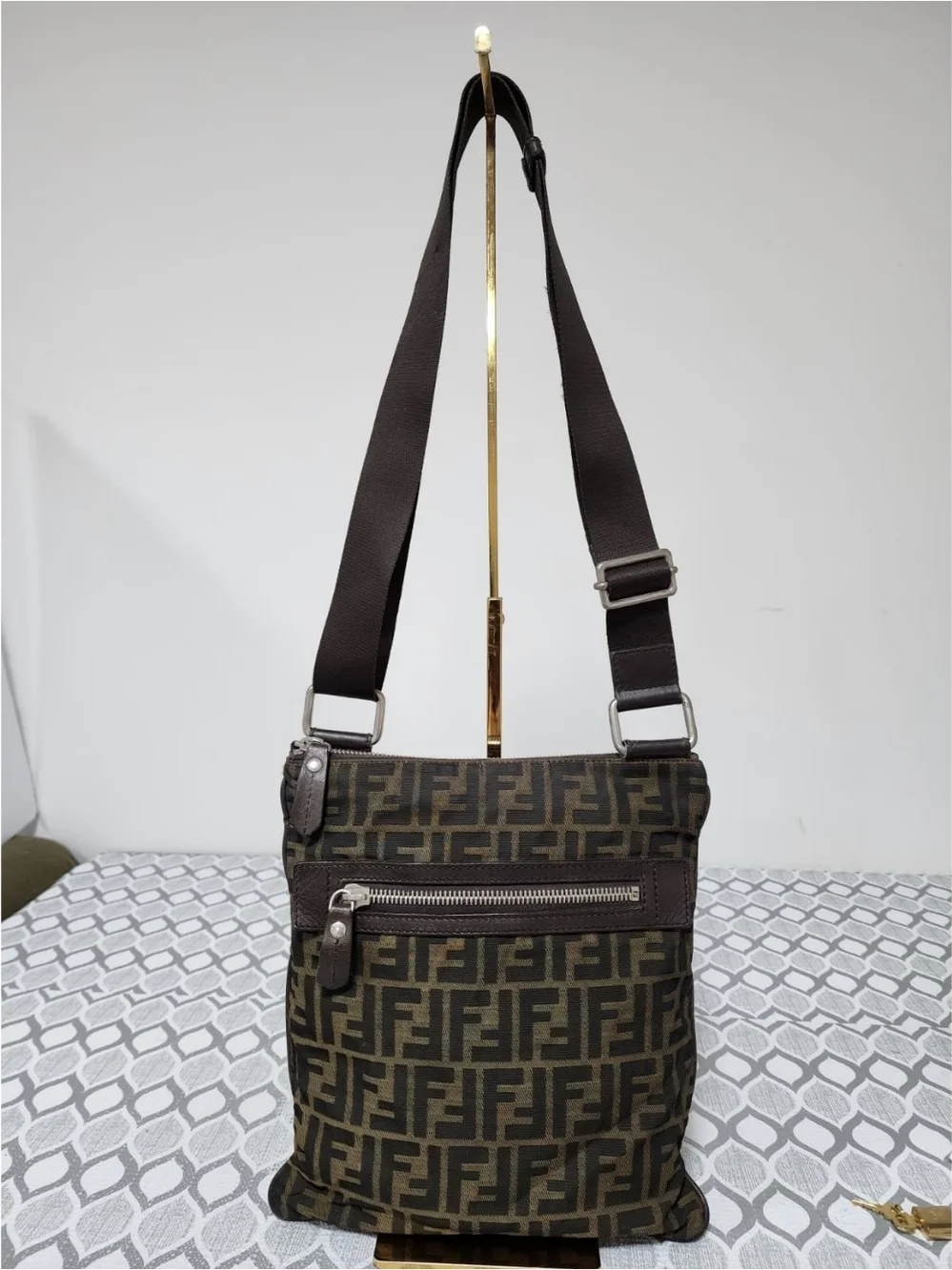 Fendi Zucca FF Messenger Bag Brown